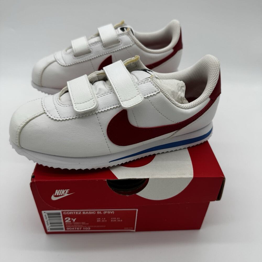 Nike Cortez Basic SL PSV 904767-103 Kids 2Y White Red Blue Hook Loop NIB